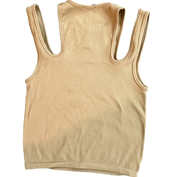 Zara Women Top M/L cutouts Ribbet Tan/cammel color Poly Blend Sl - Picture 6 of 6